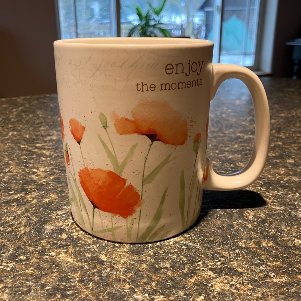 Oversized coffee mug/ cup orange poppy’s enjoy the moments. Make today amazing